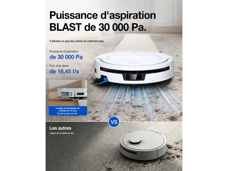  ECOVACS DEEBOT T90 Max Omni Set Robot Aspirateur Laveur, 30000Pa, OZMO Roller 3.0, ZeroTangle 4.0 30kPa,Version Améliorée du T50 - Conforama D