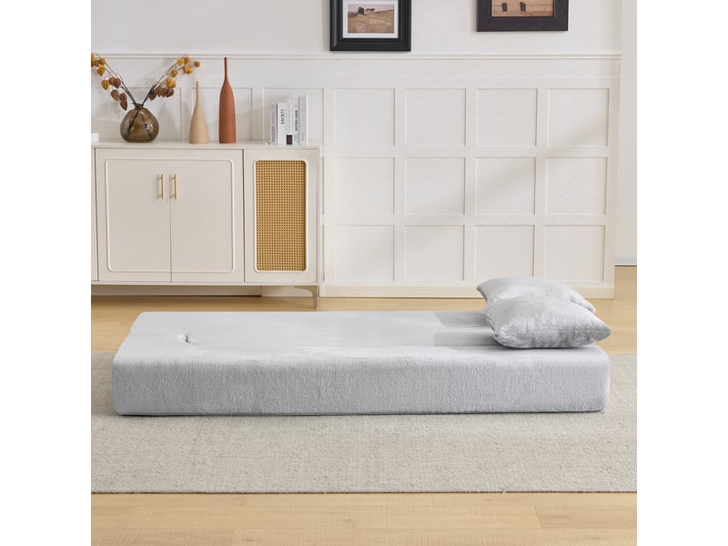  Canapé convertible 2 places pliable pour couchage d’appoint  - mousse mémoire, tissu gris clair  - Conforama E