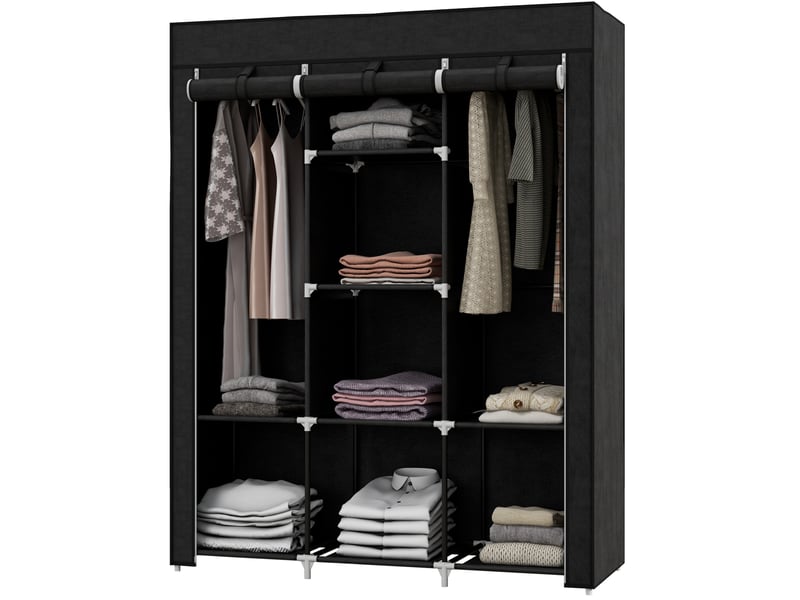  Armoire penderie en tissu noire 125 x 43 x 162,5 cm, 2 tringles et 8 étagères  - Conforama A