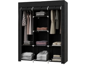 Armoire penderie en tissu noire 125 x 43 x 162,5 cm, 2 tringles et 8 étagères