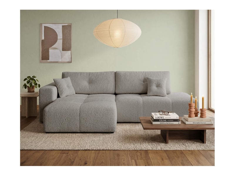  Celine - canapé d'angle fixe convertible 4 places en bouclette  - Conforama B