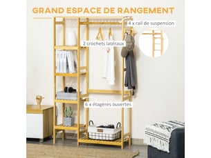 Portant à vêtements bambou penderie porte-manteaux dim. 90l x 30p x 155h cm - avec étagères, tringle et 2 patères