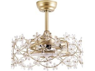 Ventilateur de plafond 50cm (20 pouces) avec lumière en verre doré – cage fermée, télécommande, 6 vitesses, pour chambre et salon
