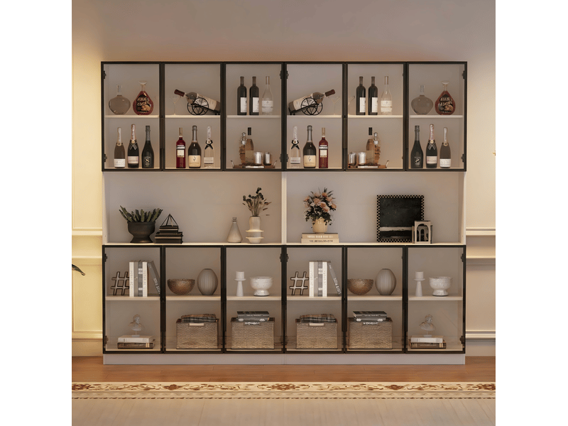 Buffet de cuisine 240x34x200 cm à 12 portes en verre avec led blanc  - Conforama D