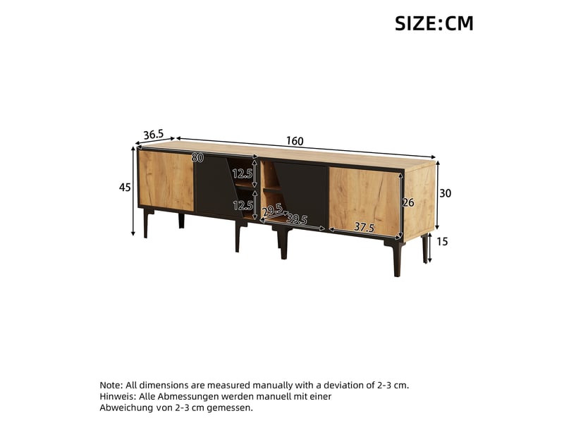  Meuble tv avec 4 portes, 4 compartiments et 7 pieds pour salon en panneaux de particules 160×36,5×45 cm naturel  - Conforama D