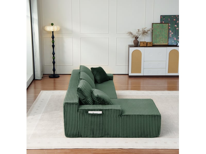  Canapé d'angle modulable gauche compressé 4 places, pour salon, élégant, pratique, en mousse et velours côtelé, vert  - Conforama D