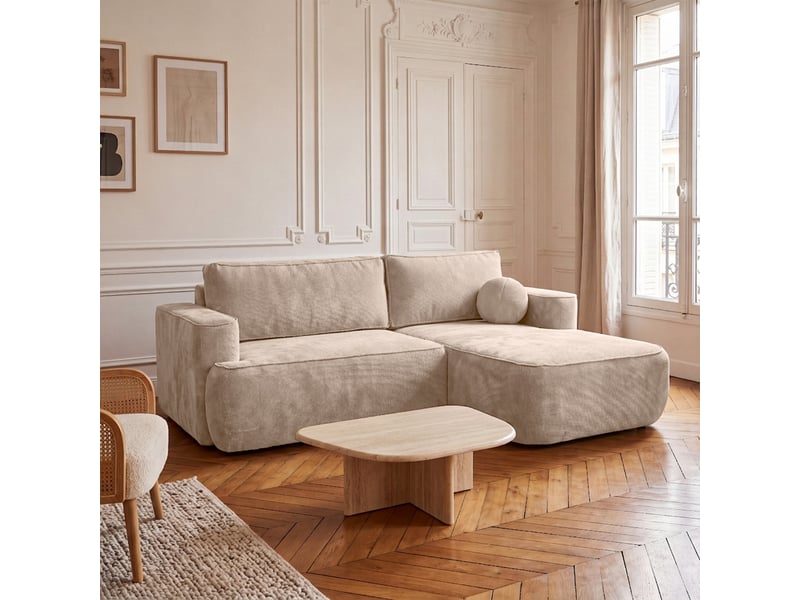  Canapé d'angle moon mini avec fonction couchage, tissu flow, côté droit, beige (02)  - Conforama B