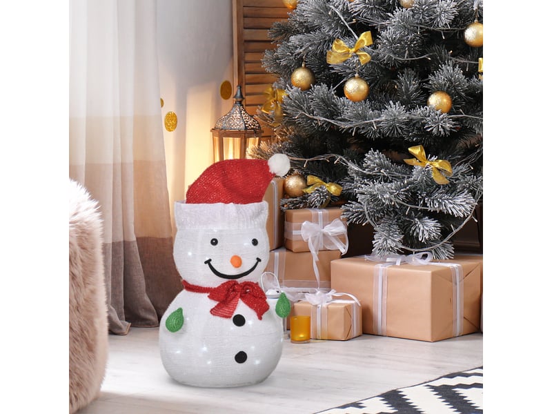  Bonhomme de neige décoratif pour l'extérieur. Décoration lumineuse de noël avec led, 30 cm x 30 cm x 51 cm, rouge et blanc.  - Conforama C