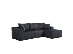 Canapé modulable 257 x 90-160 x 62 cm, méridienne, module 2 places, 5 coussins, porte-gobelets, poches latérales, velours côtelé, gris
