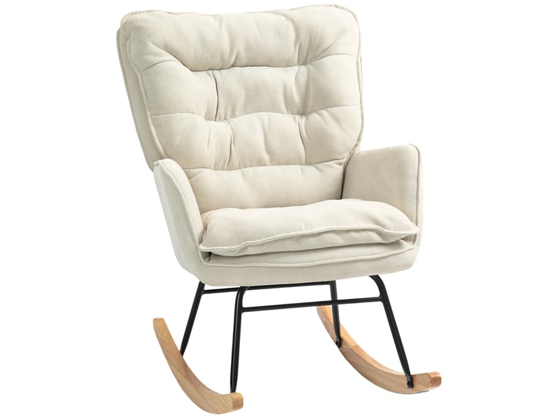  Fauteuil à bascule, chaise à bascule, rocking chair, chenille (100% polyester), 98.5x71x97cm, beige  - Conforama A