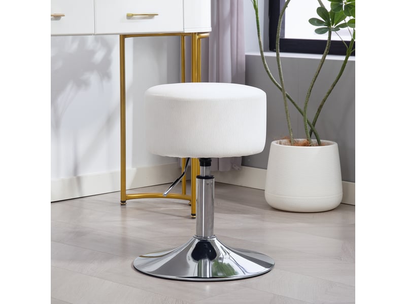  Tabouret de cuisine réglable en hauteur 52-66 cm, revêtu de velours, pivotant à 360°, blanc  - Conforama D