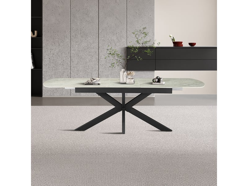 Hestia - table extensible rectangulaire en pierre frittée beige pieds en métal noir 180-220 cm HESTIA-BEI - Conforama D