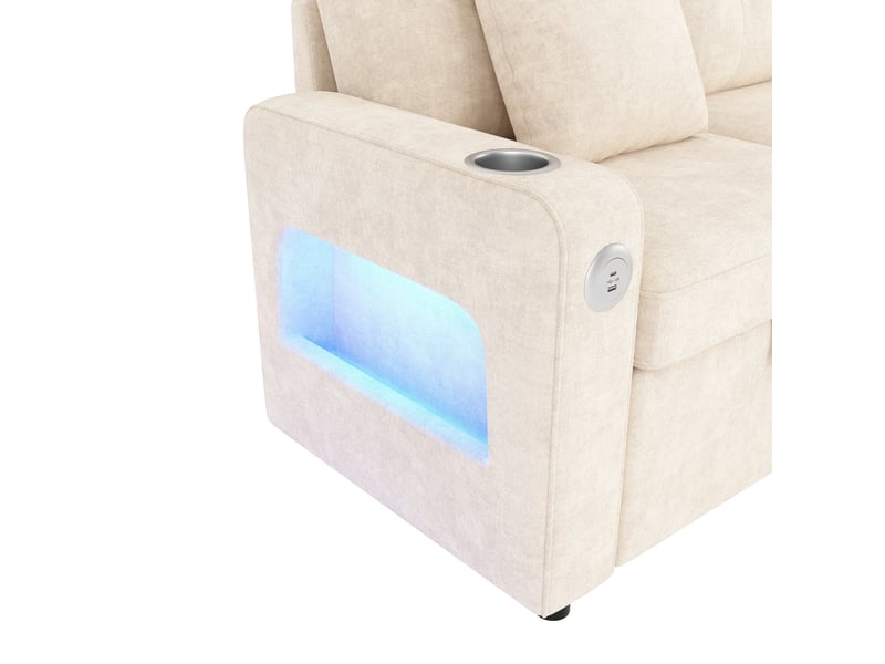 Canapé convertible 2 places, led usb-c avec porte-gobelets 141.5x131x83.5 cm beige - Conforama R