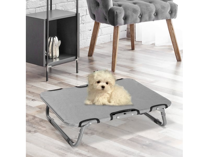  Lit pliant surélevé pour félins 59x46x15 cm – gris – acier et tissu oxford 600d, usage en extérieur  - Conforama B
