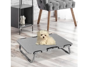 Lit pliant surélevé pour félins 59x46x15 cm – gris – acier et tissu oxford 600d, usage en extérieur