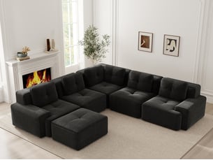 Canapé modulable d’angle sans cadre avec ottomane en velours côtelé noir