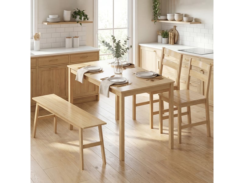  Ensemble de salle à manger en bambou, table à manger avec 2 chaises et banc pour 4 personnes, bois naturel  - Conforama D