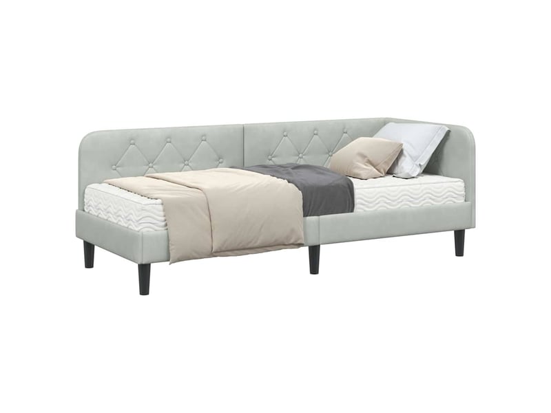 Lit simple- lit adulte - cadre de lit d'angle gris clair 80 x 200 cm velours - Conforama B
