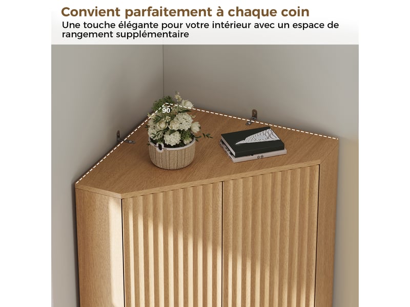  Meuble de cuisine muvano, armoire d’angle 4 portes rainurées, naturel, 60 × 60 × 172 cm  - Conforama C