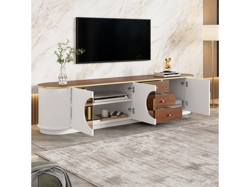  Meuble tv 180 cm-style luxe-3 portes et 3 tiroirs-blanc-mdf GL Store - Conforama D