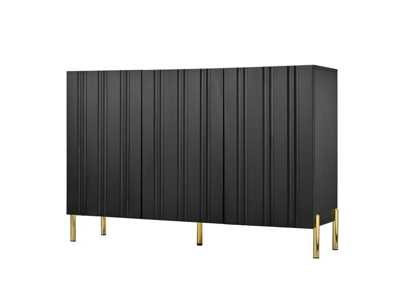 Meuble à chaussures buffet 3 portes, étagères réglables et pieds métalliques dorés, en mdf noir 120×35,5×80 cm - Conforama E