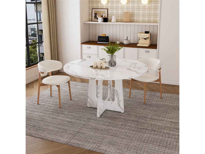  Table à manger ronde - 120x120x76cm - table de cuisine salle à manger modulaire en mdf effet marbre blanc - blanc  - Conforama C