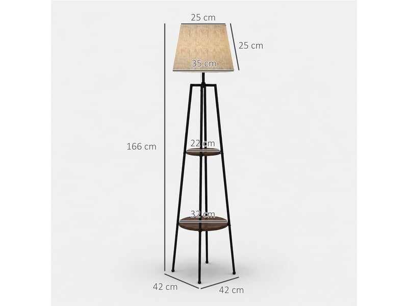  Lampadaire à deux niveaux en métal et mdf avec abat-jour en tissu, ø42 x 166 cm, noir et marron  - Conforama E