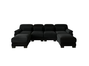 Canapé modulable en u 4 places 336 x 161 x 94 cm, avec 2 poufs, assise profonde, coussins épais, velours côtelé noir