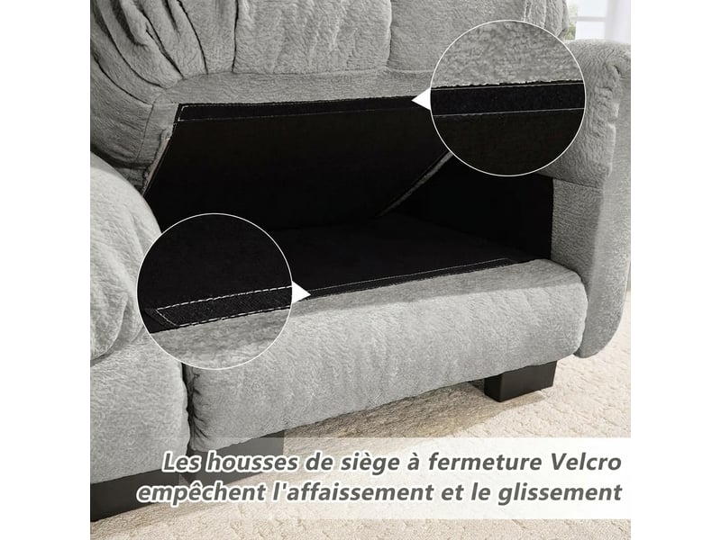  Canapé d'angle 4 places en l modulable chenille 330 x 149 x 90 cm gris clair confort soutenu  - Conforama E
