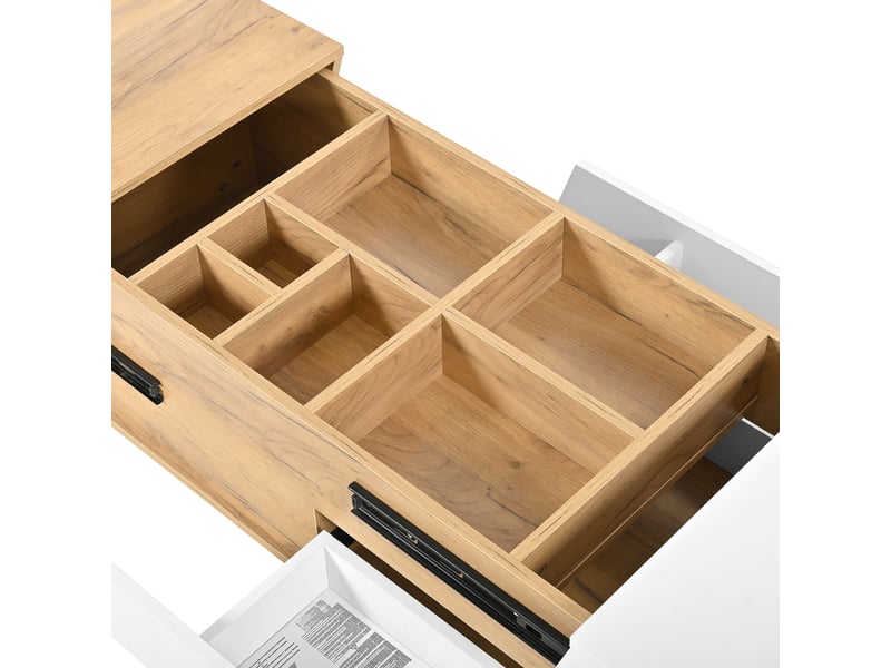  Table basse coulissante avec 2 tiroirs et rangement, blanc et bois, 120 x 50 x 37,5 cm Fay Lum - Conforama D