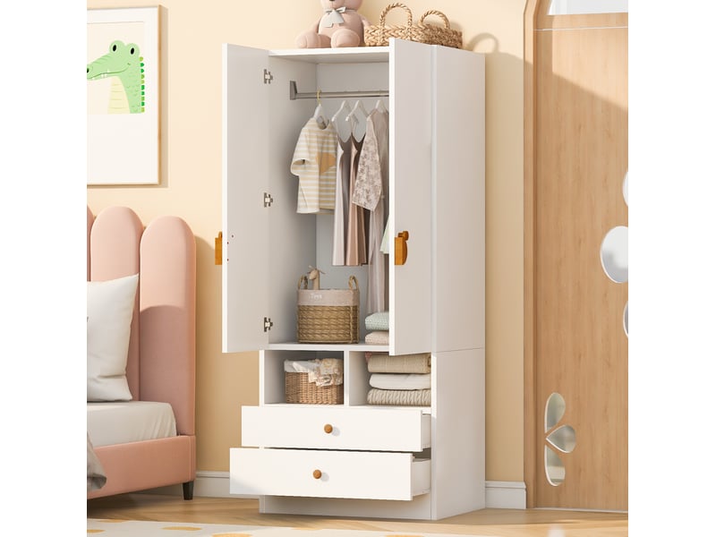  Armoire modenvie 2 portes avec 2 tiroirs et niches de rangement 70 x 50 x 170 cm blanc  - Conforama B