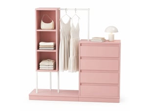 Armoire ouverte avec 4 tiroirs, étagères et penderie 140 x 40 x 135 cm rose