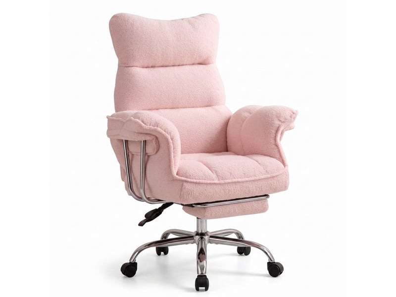  Dowinx fauteuil gaming ergonomique avec repose-pieds, ressorts ensachés, revêtement teddy fleece, charge max. 181 kg,rose  - Conforama A