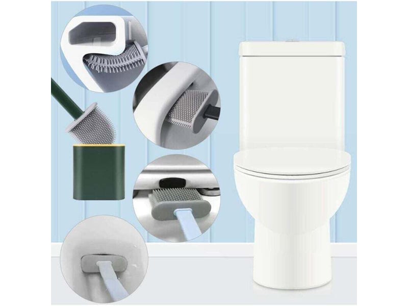 Brosse wc silicone suspendue, long manche, support hygiénique avec filtre et séchage rapide. Vert, design pratique et facile à nettoyer.  - Conforama B