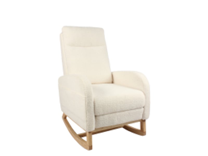 Fauteuil à bascule à dossier haut avec poche latérale et repose-pieds en polaire blanche, 75 × 63 × 104 cm - Conforama A