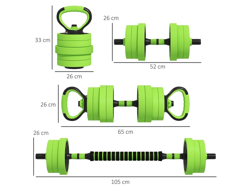  Ensemble de poids de musculation 4 en 1, 40 kg au total, pouvant être utilisé comme kettlebells, haltères et barres.  - Conforama E