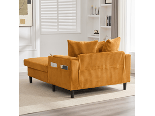 Chaiselongue 1 place 129 x 170 x 70 cm – jaune moutarde – rangement, porte-gobelets, led et usb