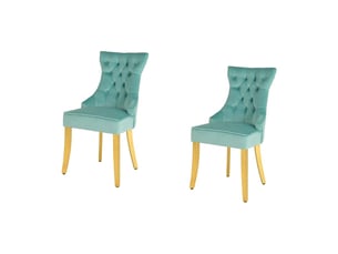 Lot de 2 chaises chesterfield regina bleu turquoise en velours capitonné – anneau et pieds dorés