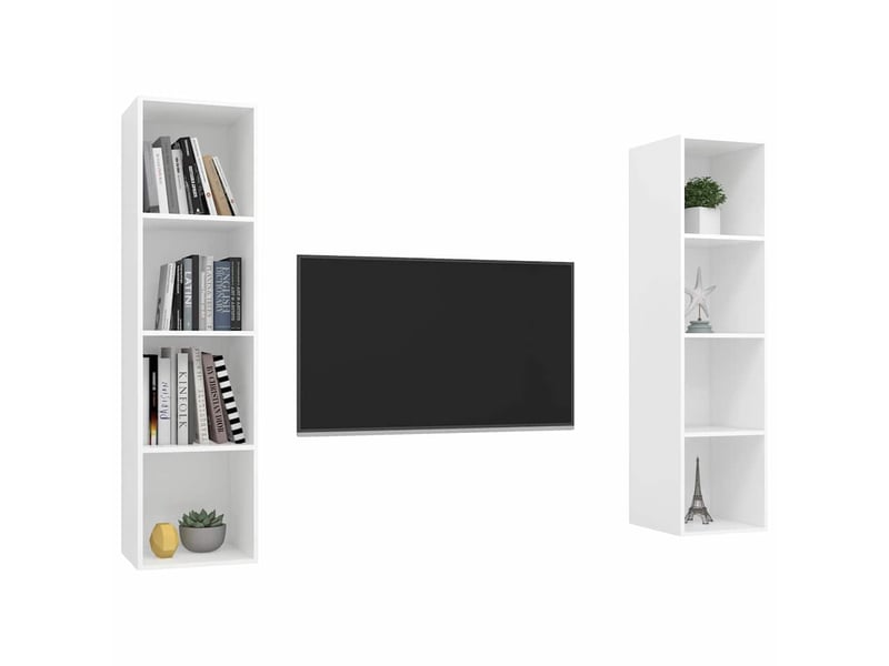  Lot de 2 meuble tv mural, meuble tv suspendu blanc bois d'ingénierie shl70394  - Conforama C