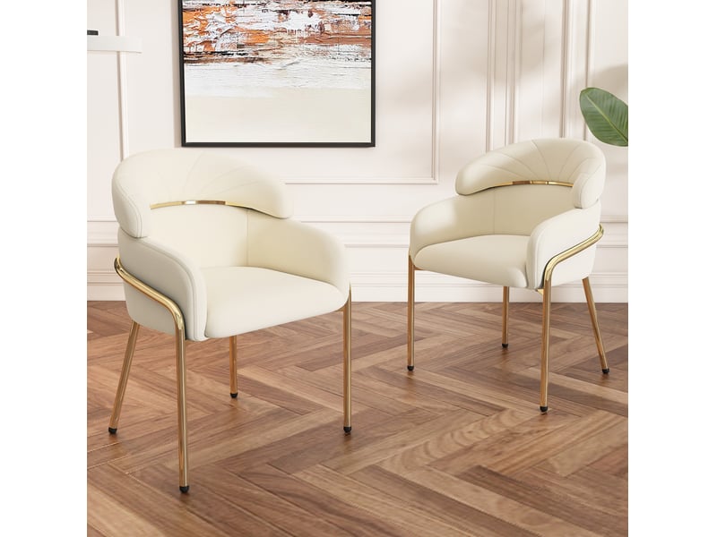  Lot de 2 chaises de salle à manger 53x45x79 cm en velours et métal beige, dotées d'accoudoirs  - Conforama B
