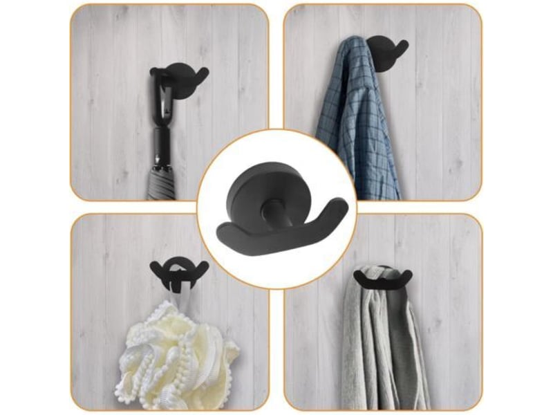 Lot de 2 crochets à double ventouse pour salle de bain, salon, cuisine, en acier inoxydable robuste - noir - Conforama E