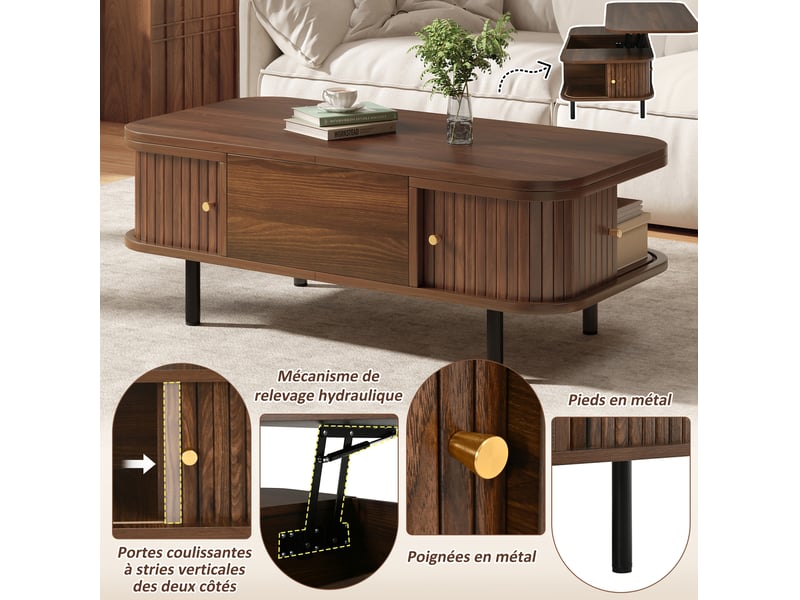  Table basse relevable 101x51x52,5 cm avec rangement coloris noyer  - Conforama E