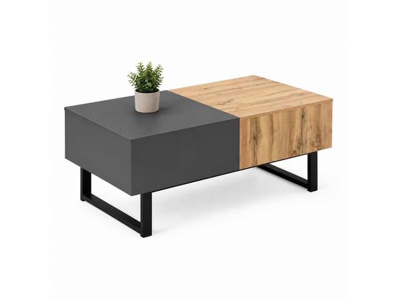  Table basse coulissante extensible 100 à 155 x 55 cm, rangement, naturel anthracite  - Conforama A