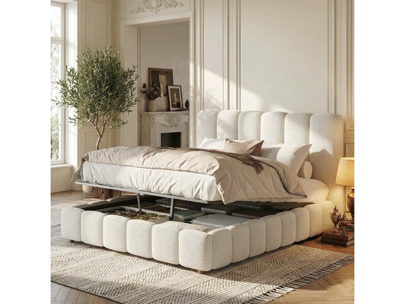  Lit en bouclé blanc 140 x 190 cm  - Conforama D