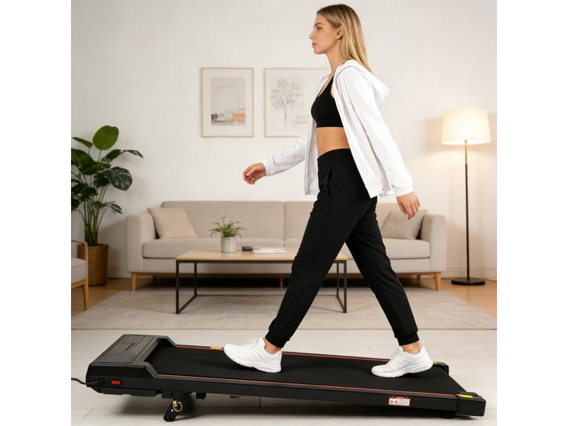  Tapis de marche électrique 2 en 1, inclinaison réglable, 1-6 kmh, led, télécommande  - Conforama B