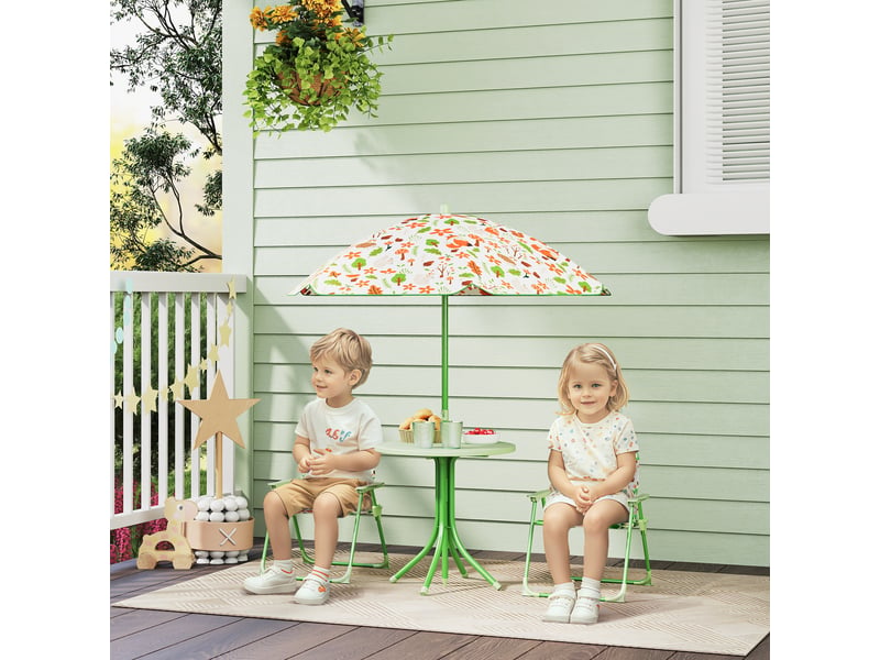  Ensemble de jardin pliable pour enfants avec 2 chaises, une table et un parasol réglable pour les enfants de 2 à 5 ans, vert  - Conforama B