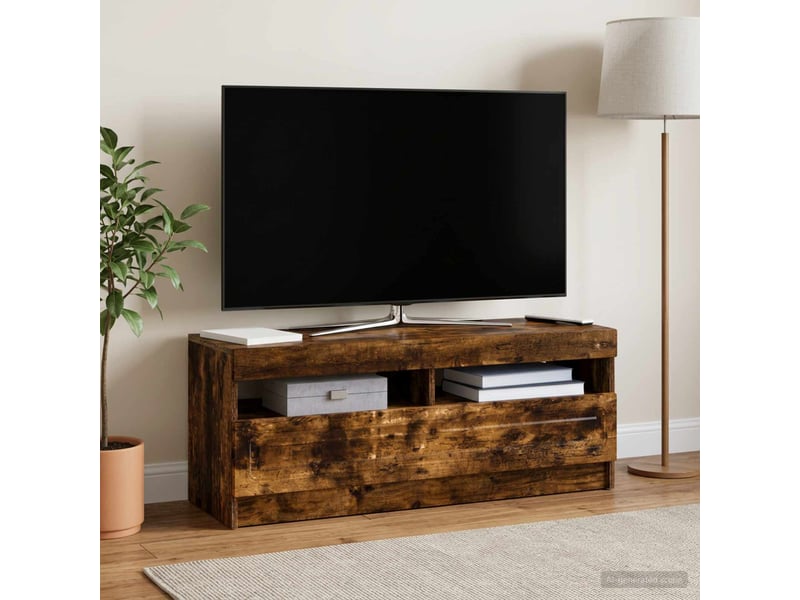 Meuble tv - banc tv - meuble de rangement led chêne fumé bois d'ingénierie - Conforama B