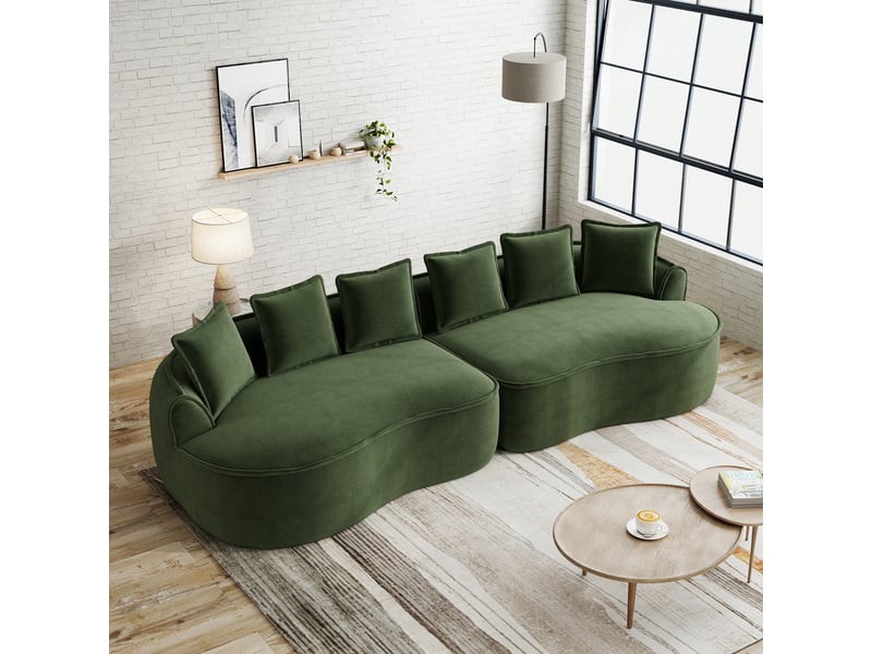 Canapé modulaire 4 places sans montage avec assise profonde et coussins, pour salon, en chenille, vert - Conforama D