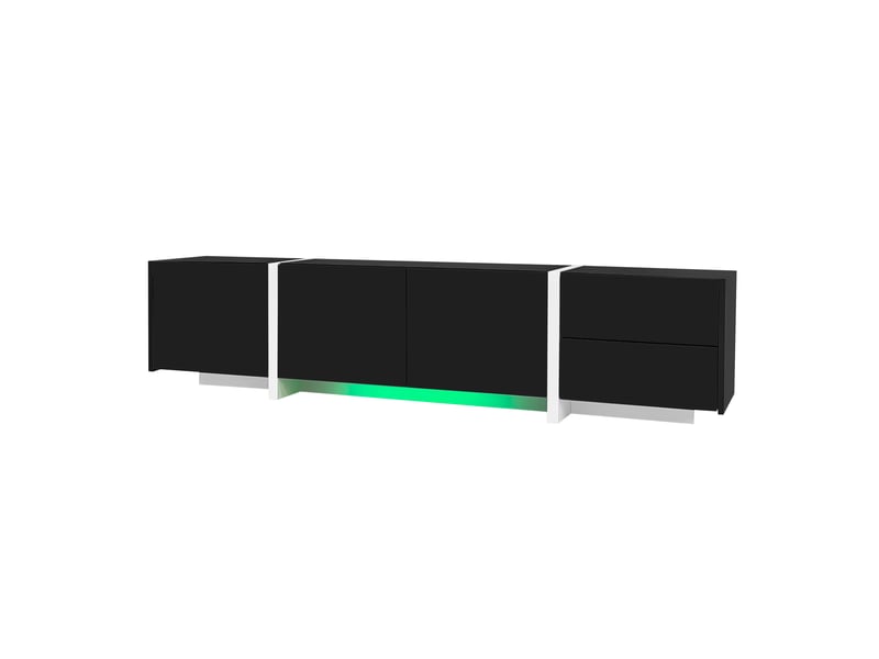  Meuble tv 170 cm noir brillant — rangements fermés, éclairage led intégré, design moderne  - Conforama D