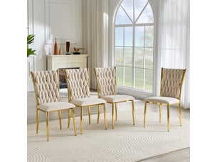 Chaise de salle à manger, lot de 4 chaises de cuisine modernes avec dossier haut capitonné et pieds en métal robuste, velours et métal, beige et doré